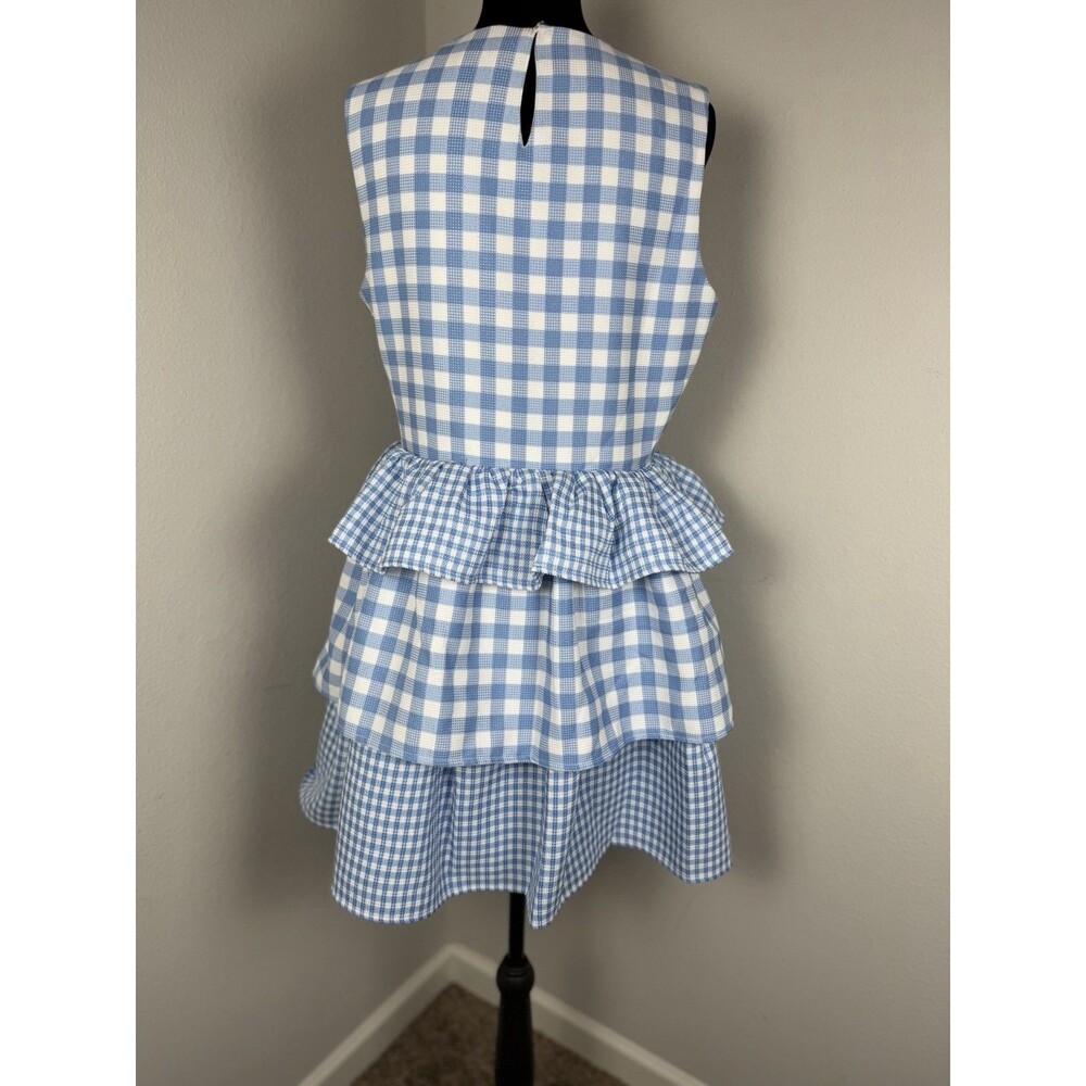English Factory Blue Gingham Tiered Ruffle Dress Size M Fit & Flare Lined - Picture 10 of 14